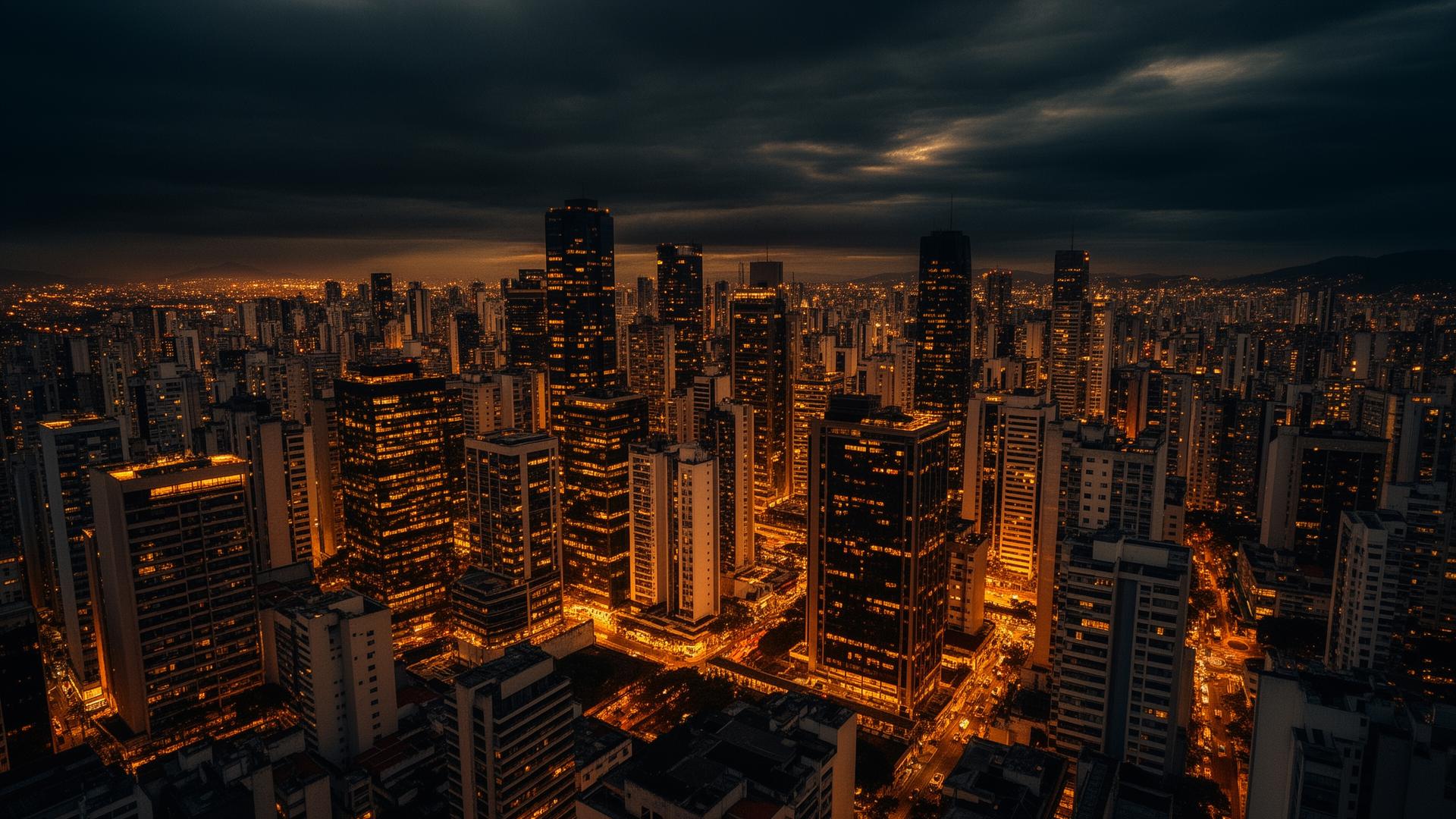 Skyline empresarial ao entardecer